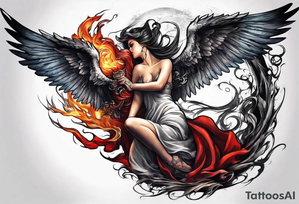 Angel and Devil fighting back tattoo design tattoo idea