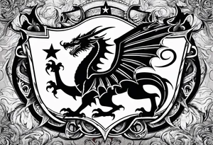 Welsh dragon holding a texas star as a shield tattoo idea