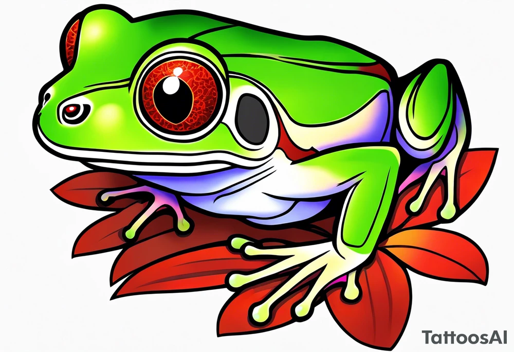 Red-eye tree frog sitting on a flower tattoo idea