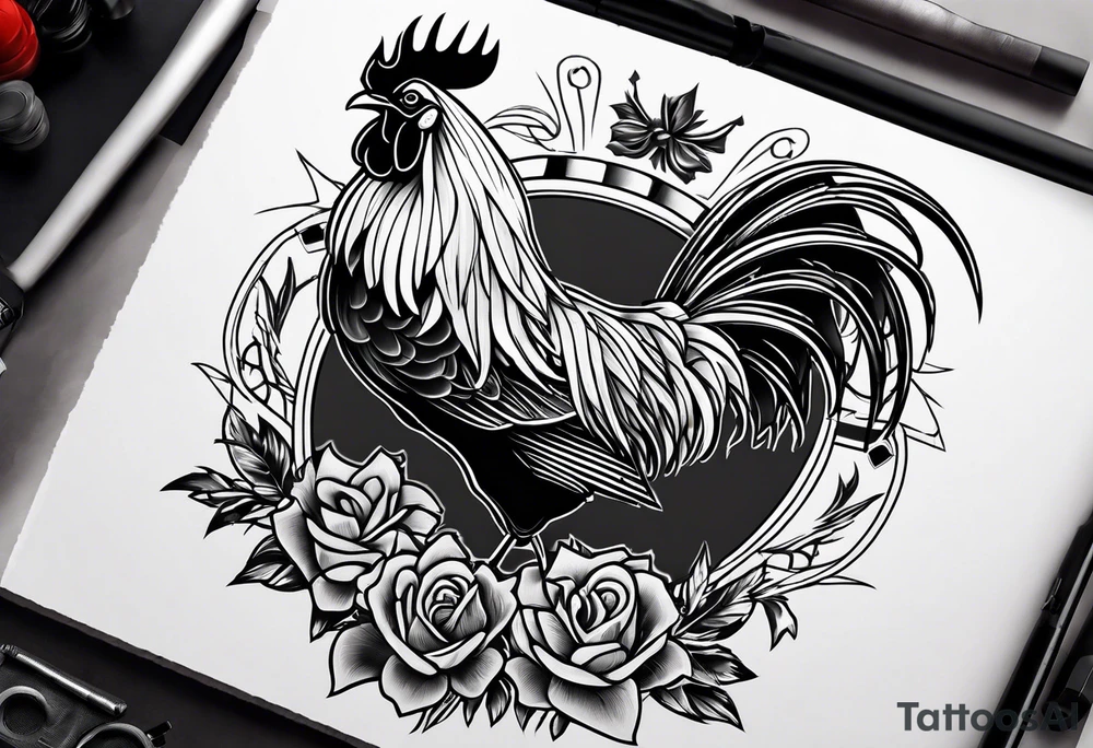 rooster holding a machine gun tattoo idea