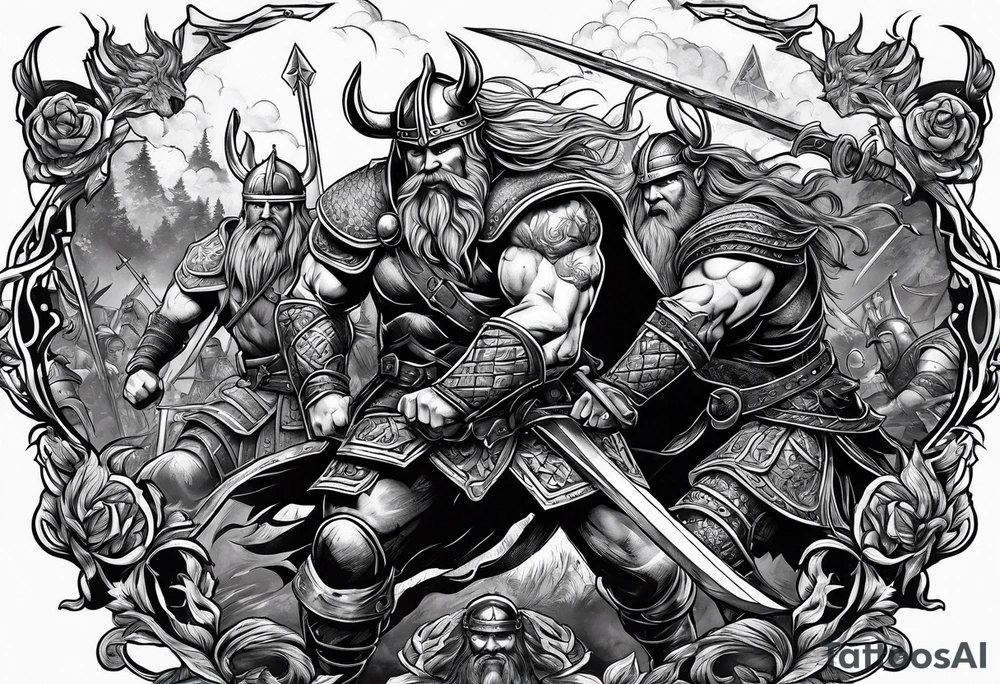 Viking battle scene tattoo idea