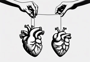 Woman's hand holding balloons tied to string, balloons in shape of anatomical heart and an anatomical brain tattoo idea