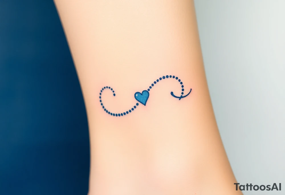 A blue infinity symbol made of delicate waves, with a small heart-shaped pearl tattoo idea