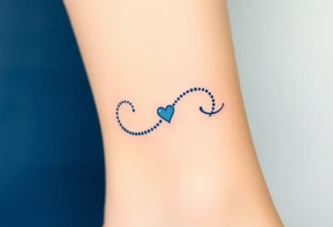 A blue infinity symbol made of delicate waves, with a small heart-shaped pearl tattoo idea