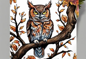 eastern screech owl on tree tattoo idea