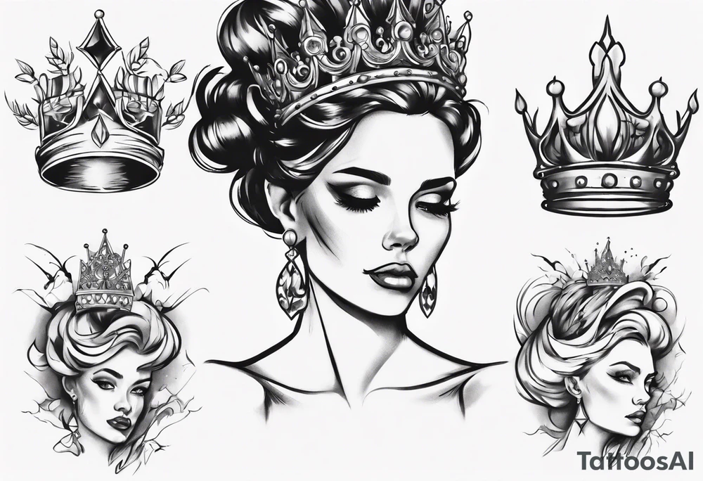 lady with a crown facing to the left tattoo idea