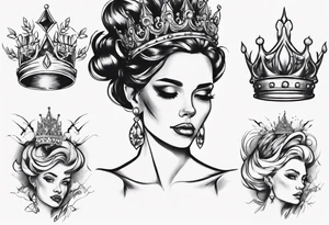 lady with a crown facing to the left tattoo idea