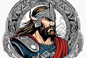 Thor with viking runes in the background as a vignette tattoo idea
