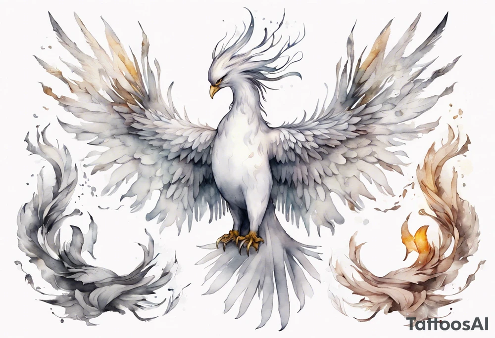 a white phoenix wearing a diadem tattoo idea
