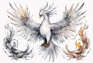 a white phoenix wearing a diadem tattoo idea