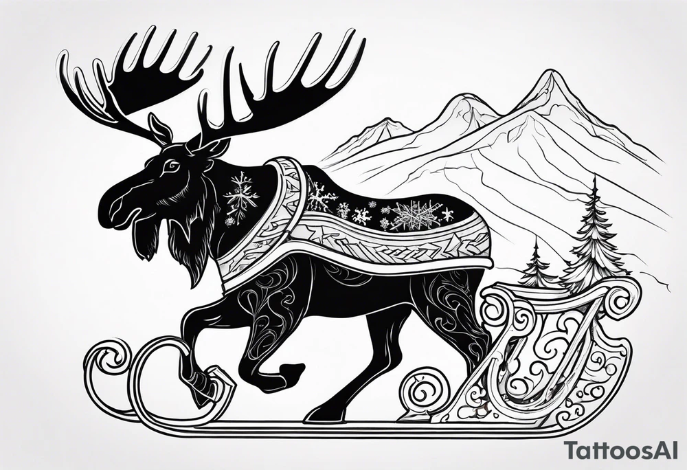 cute moose on a sleigh dashing through the snow tattoo idea