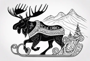 cute moose on a sleigh dashing through the snow tattoo idea