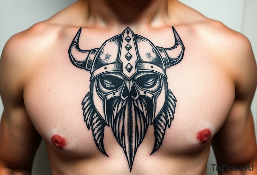 realistic large vikings helmet without face tattoo idea