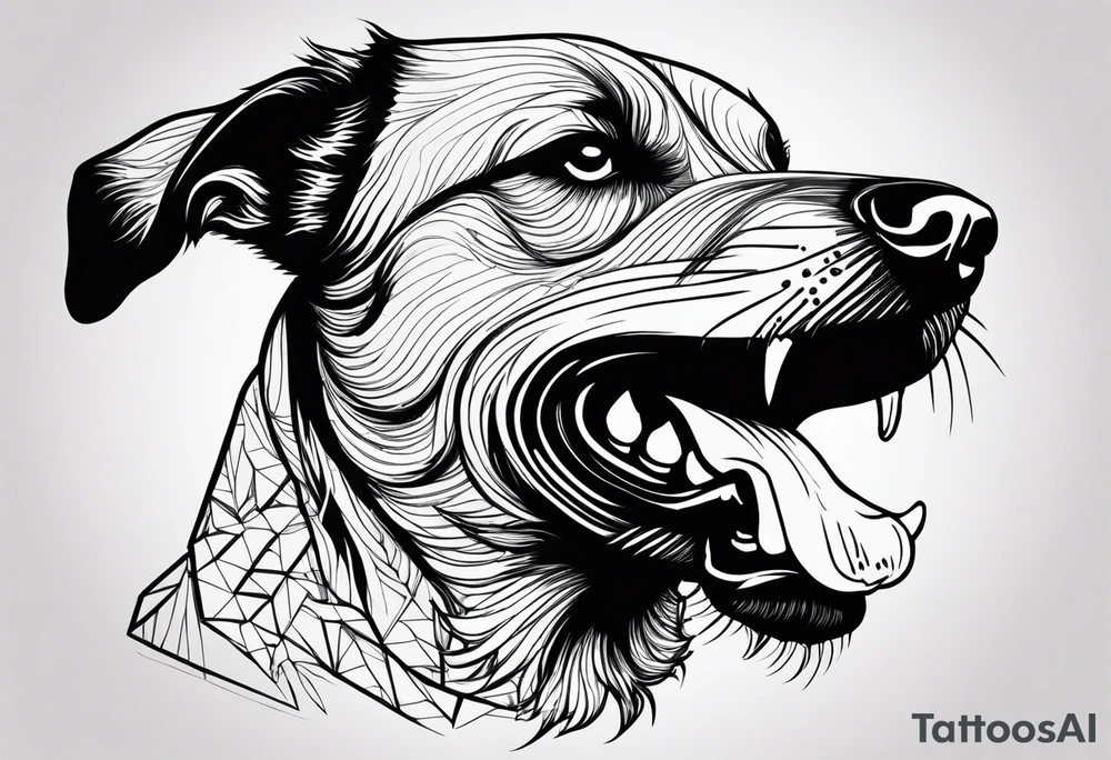 Create aggressive, vicious dog, maybe with some blood coming out of his mouth and saliva. Make it a drawing and use the image of reference. Make it more aggressive and angry with blood and saliva tattoo idea