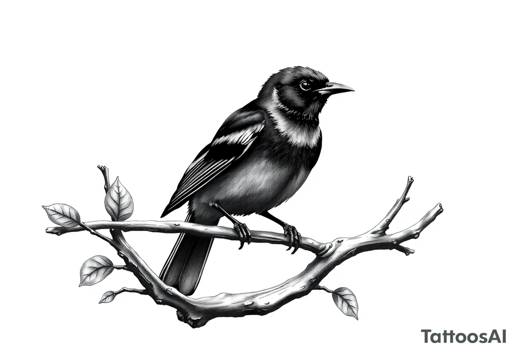 Male European Blackbird on a branch tattoo idea tattoo idea