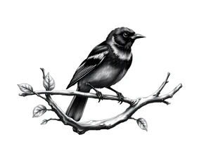 Male European Blackbird on a branch tattoo idea tattoo idea