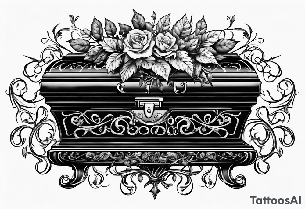 Leafy vines with casket tattoo idea