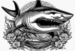 megalodon ni text vertically with the shark and the water wrapping around the text tattoo idea