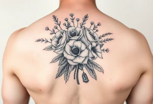 vintage bouquet of wild roses and meadow flowers with morning dew tattoo idea