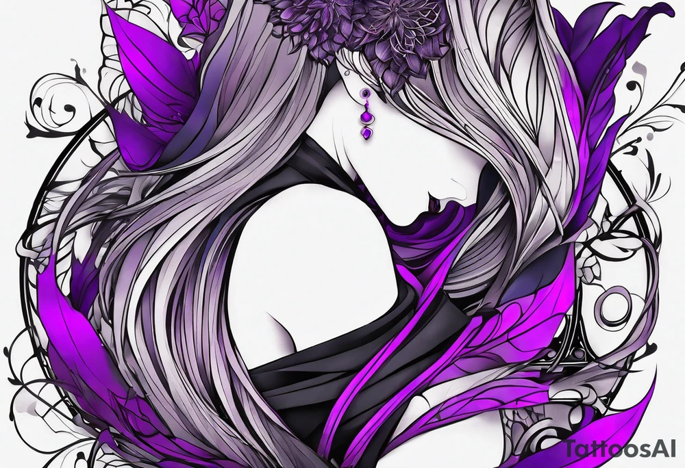 lines around wrist, abstract, black and purple, covered from wrist to forearm, fully covered, no borders, blackwork, no faces tattoo idea