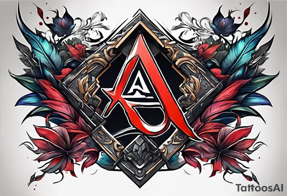the letters A R in the middle of a ninja headband tattoo idea