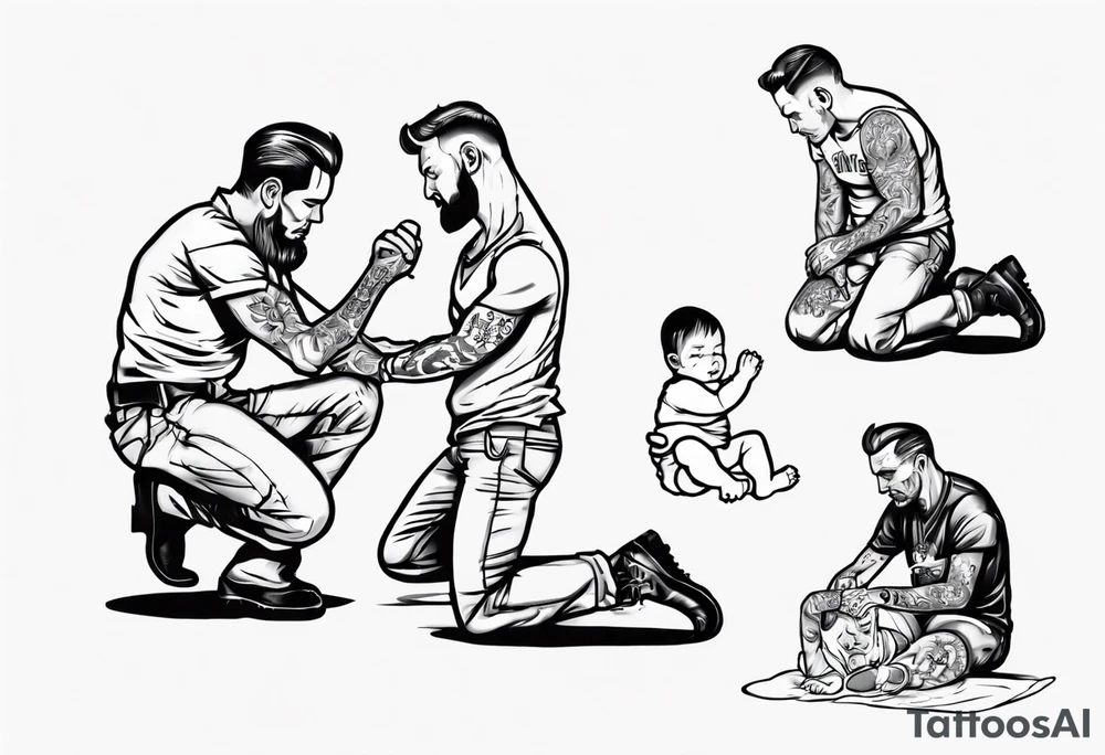 A man kneeling to help a toddler tattoo idea