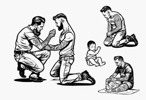 A man kneeling to help a toddler tattoo idea