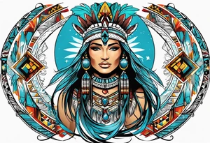 Arm band with Aquarius theme and native Comanche tribe symbols tattoo idea