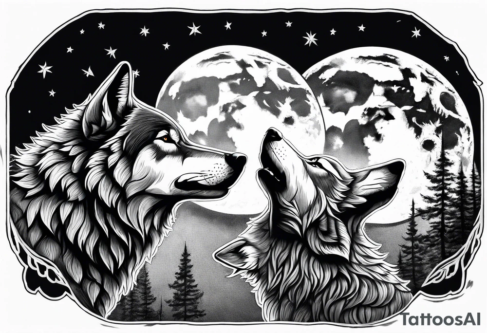 three wolves howling at the moon tattoo idea