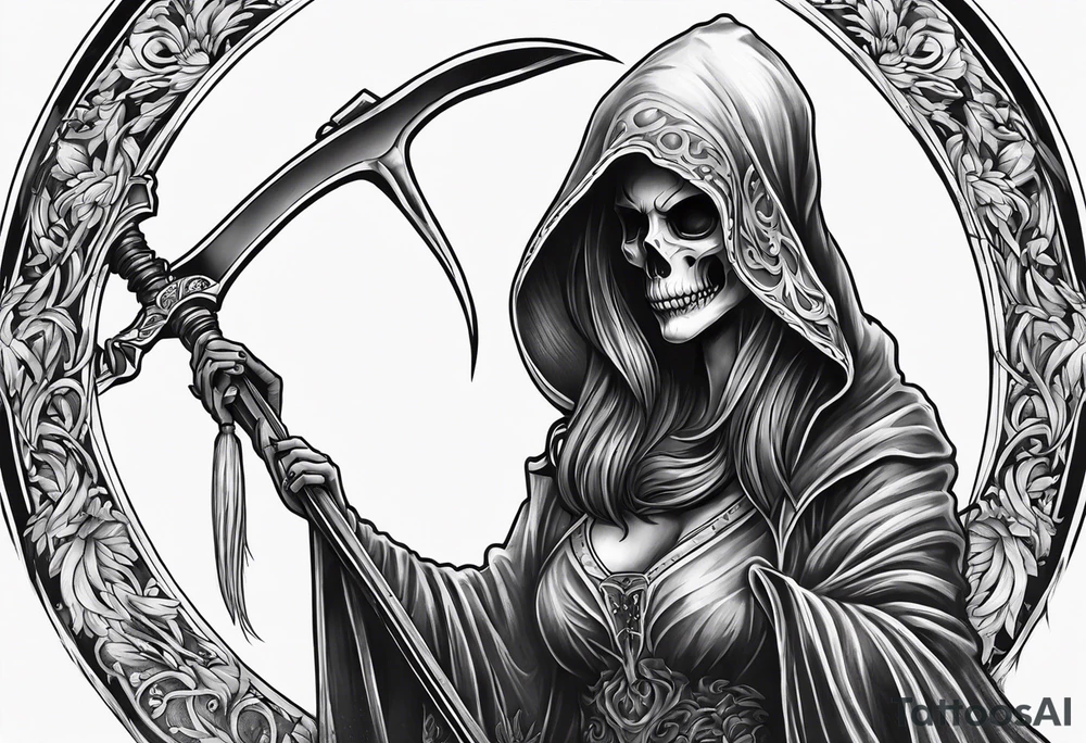 full body Female grim reaper tattoo idea