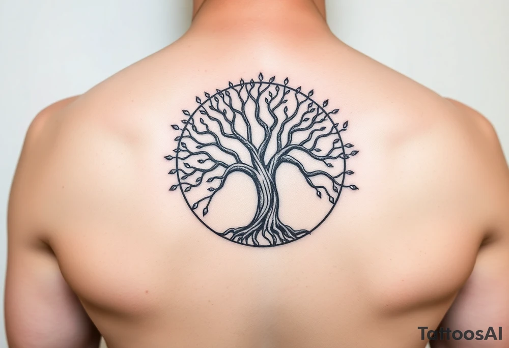 tree of life with circle. names Jai , Phoebe, Imogen, Matilda in the circle tattoo idea