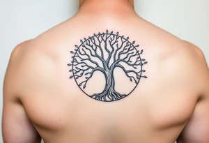 tree of life with circle. names Jai , Phoebe, Imogen, Matilda in the circle tattoo idea