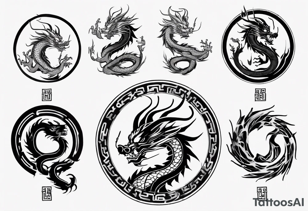 Chinese dragon in a circular shape with "02.03" written on its skin tattoo idea