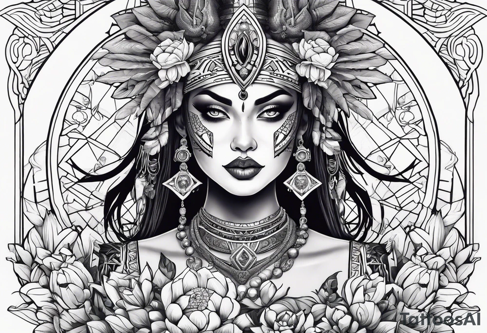 kali ma, alien goddess, valkrye, pirate, divine feminine, zenza resonance, pachamama, lotus azul, blank panther, eagle, skull, 5D, nueva gaya, dna 12 tattoo idea