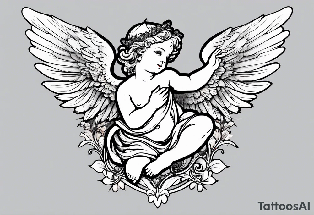 Flying Cherub renaissance style tattoo idea