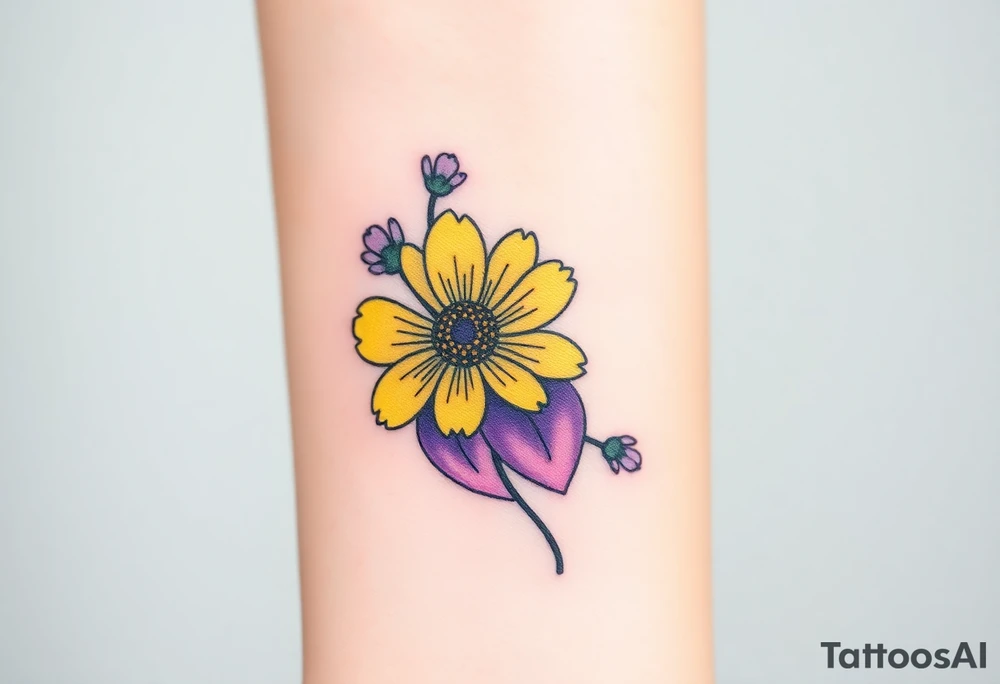 Yellow daisy & Purple Hearts tattoo idea
