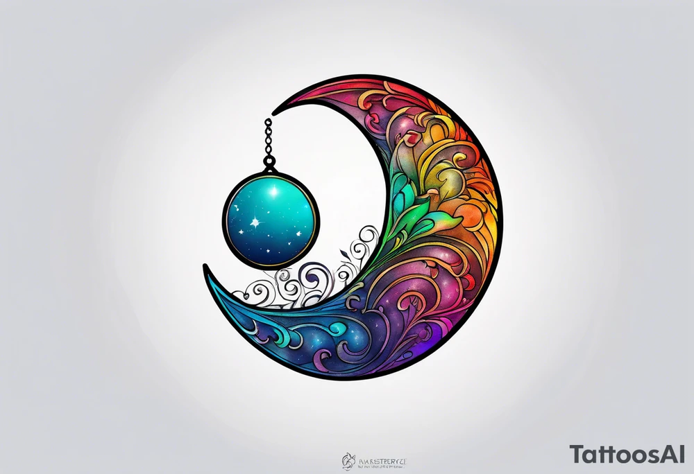 Small crescent moon with a rainbow tattoo idea