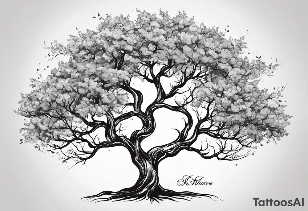 Tree with branches for children and grandchildren’s names tattoo idea