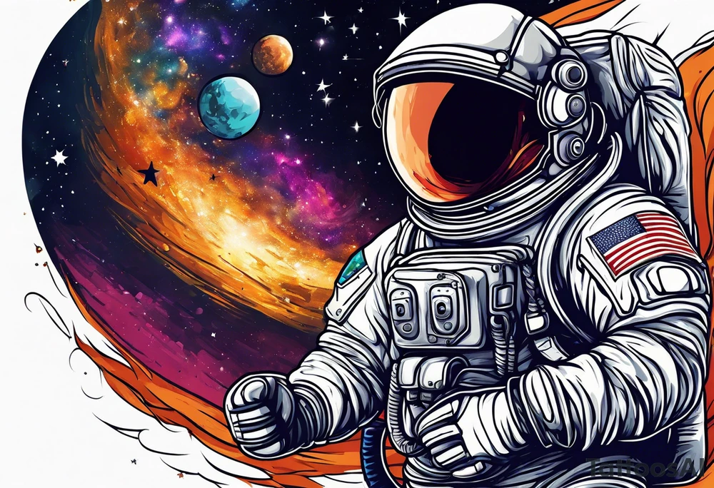 Astronaut with boxing gloves tattoo idea