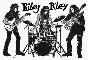 shadows of band members playing instruments. The words Riley and Jasper are formed by the parts of the picture. tattoo idea