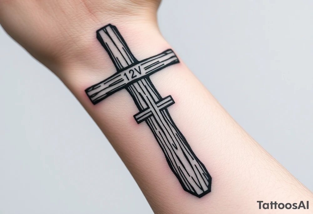 a wooden 12kv pole. Make the pole a cross that has a hidden resemblance to god. tattoo idea