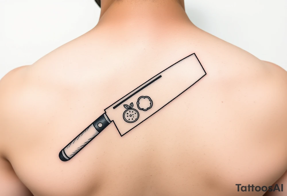 geometric fine line tattoo of a japanese chefs knife with visual representation of the 5 tastes tattoo idea