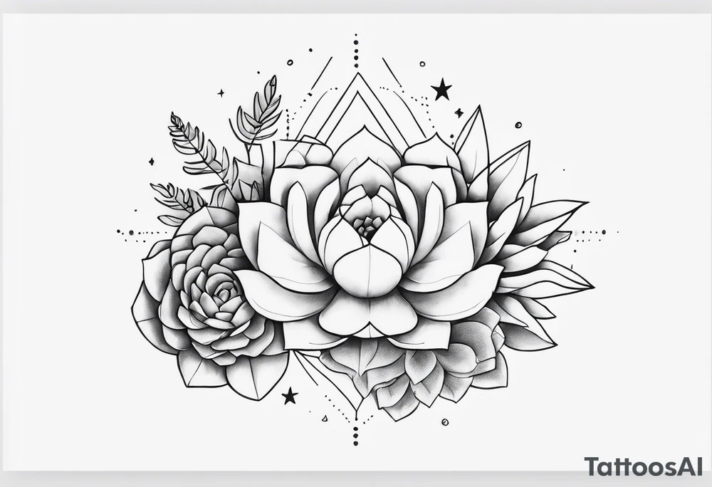 fine line with sun, stars, floral, dots, three succulents
. Sternum tattoo grey scale shading tattoo idea