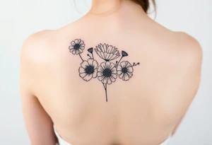 Small flower bouquet with order of flowers, daisy, cosmo, poppy, chrysanthemum, cosmo tattoo idea