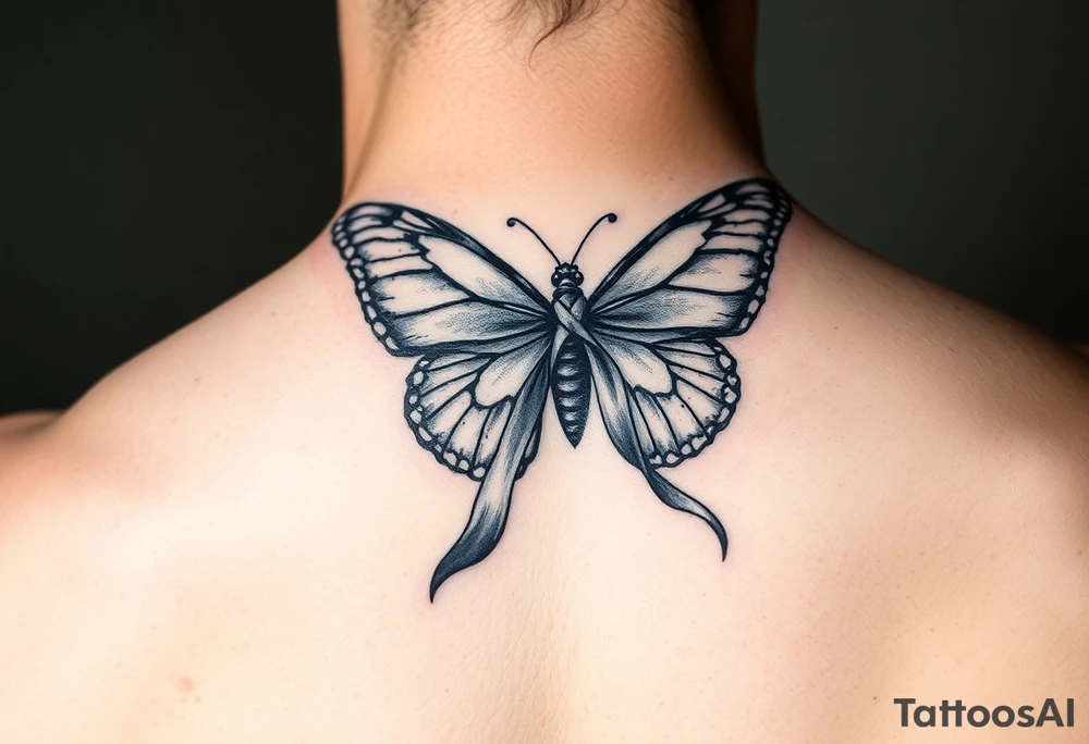 ethereal butterfly with flowing silk HIV positive ribbons in moonlight tattoo idea