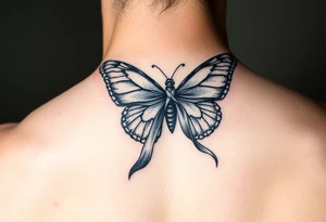 ethereal butterfly with flowing silk HIV positive ribbons in moonlight tattoo idea