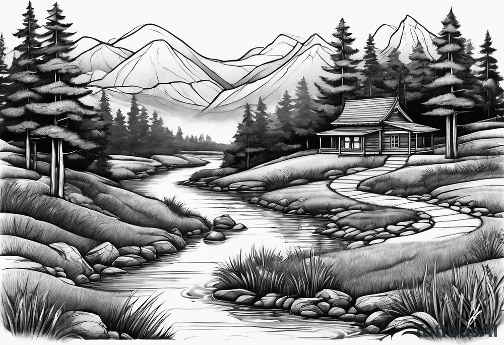 memorial landscape drawing tattoo idea