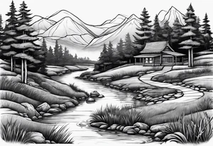 memorial landscape drawing tattoo idea