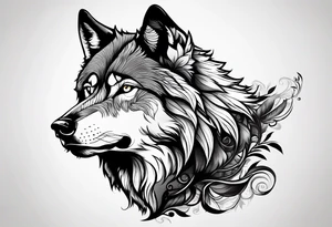 right side profile of a wolf face tattoo idea