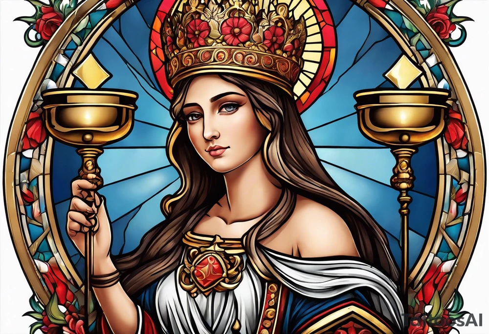 holy saint barbara with canons behind her and a chalice tattoo idea